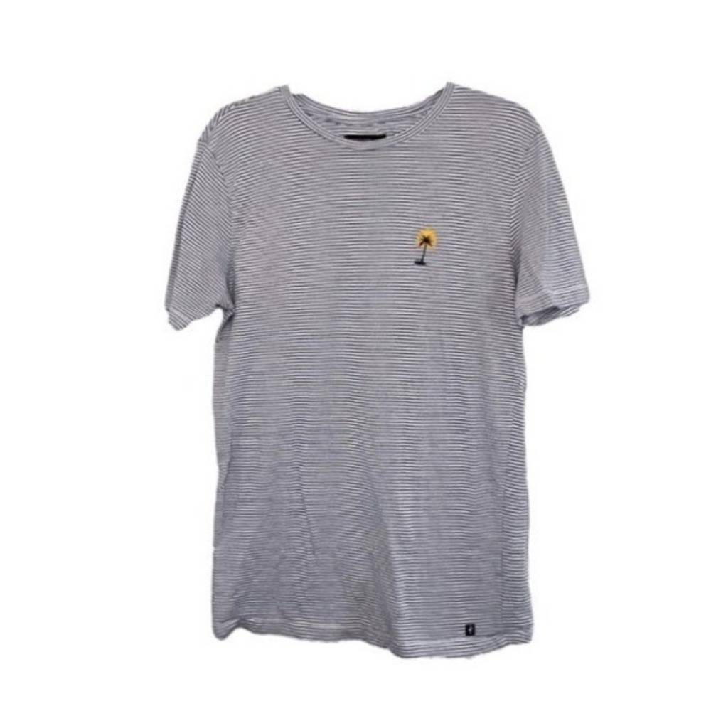 Denim‎ & Flower Palm Tree Embroidered Striped Tee Blue White Knit S